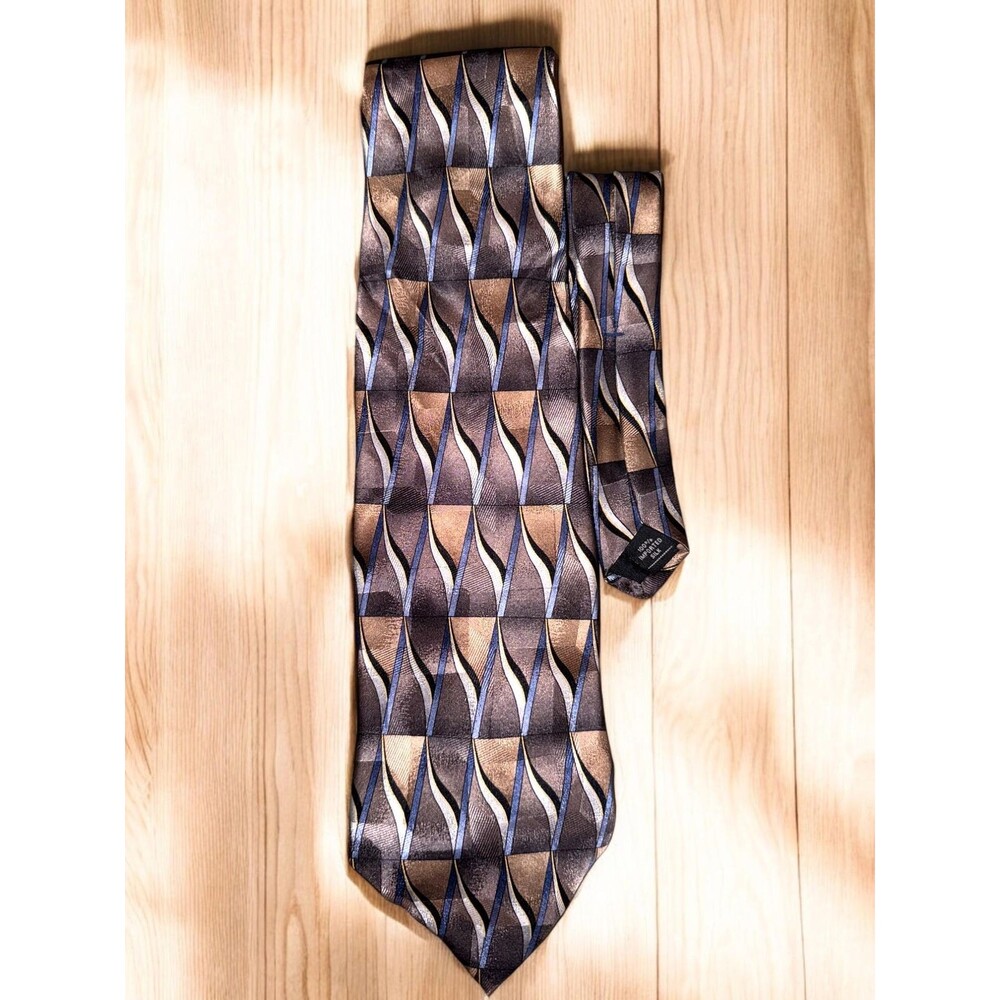 Vintage Palatina - Men's Brown Geo 100% Silk Tie 3.5"W x‎ 60"L, EUC, made in USA